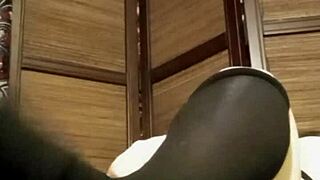 Petite babe in pantyhose teases with big tits solo