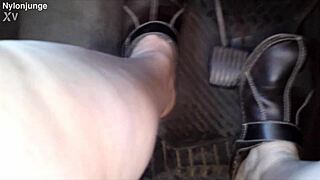 zeraphine73 shows off her sexy feet in socks outdoors, pure chubby fetish in the car