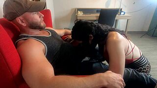 White trash wife gags on cum