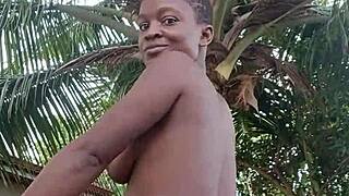 Crazybitch Strips and Teases Outdoor at Step Dad’s Mansion