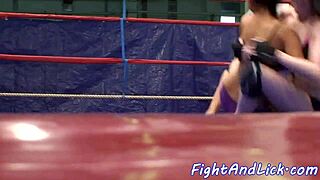 Big-titted Euro dykes wrestle and finger on the floor