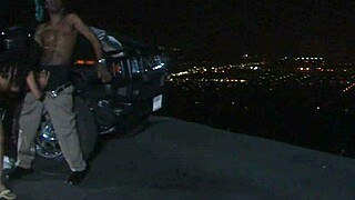 a stunning milf gets drilled outdoor under the night sky