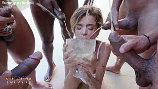 Insatiable Brazilian Russah in P-Sluts Vol 73 Takes 5 Studs for Intense DAP! No Pussy Limits with Piss Drinking and Raw Action!