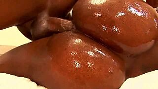 Oiled Ebony Ass Meets Creampie Cunt in Rough, Fast, Hard Milf Sexxx