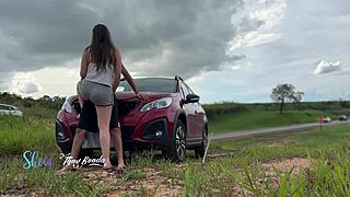 Public sex with a beautiful couple and real orgasm