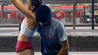 public train terminal banging with casal out in open!