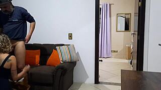 The Cuckold Showers While Wife Cheats with Brother on Couch