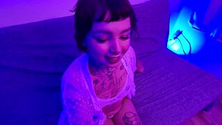 Cute Alt Teen Bangs Lucky Guy With Creamy Cum Finish
