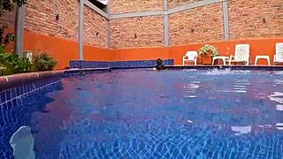 Sexy MILF gets poolside pounding in homemade big cock video