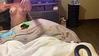 Girl in Lingerie Lets Guy Play with Dildo Vibrator