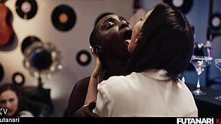 Black girl gets double penetration from big cock futanari