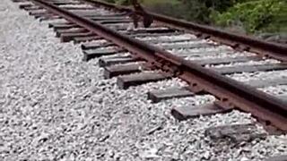 Wow! Fisherman spots ebony MILF stripper on the run, showers her with dirty action!