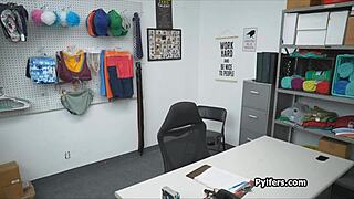 Drilling young blonde lady on the desktop in work setting
