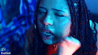 Bratty footjob training with big tits and foot worship in strapon play