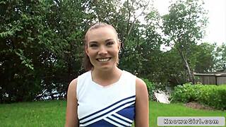 Busty cheerleader flashing boobs outdoor, dang I’m shook