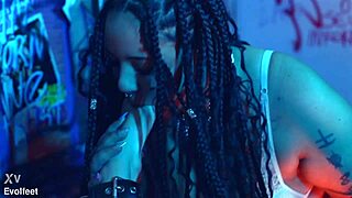 Bratty footjob training with big tits and foot worship in strapon play