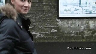 European girl exposes her charms to earn some money