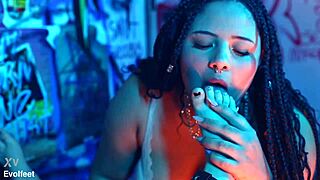 Bratty footjob training with big tits and foot worship in strapon play