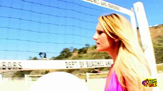 After Beach Fun, Two Fuckable Lesbian Bimbos Finger Shaved Pussies in Wild Action