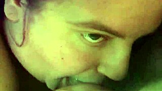 BBW with purple hair sucks cock until mouth full