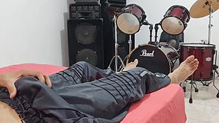 The guy masturbates in front of the camera, showcasing his impressive endowment