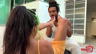 morena uses feet for handjob and gets all cummed on.