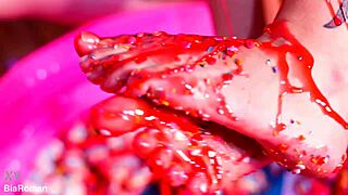 Making Her Feet Totally Messy with Moaning Goddess in Femdom Toe Play