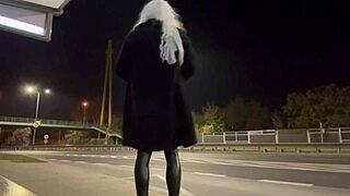 Trans Olivia flashes dick and ass in public street exhibition