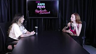 Redhead lesbian masseuse eats client's trimmed pussy