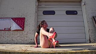 Completely bottomless, this cute brunette mature walks the docks with huge legs and ass on display for amateur worship 😏