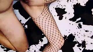 A wife in fishnet bodysuit poses beautifully