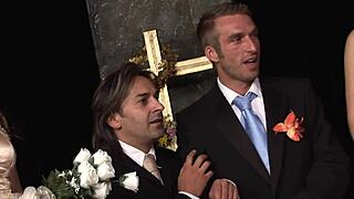 Stacey Saran dances and swallows cum in group fun