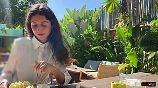 Ever seen someone eat cafe food with cum on their face publicly?