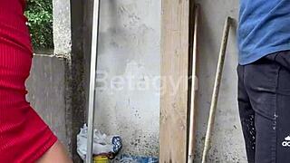 Redhead wife gets drilled by builder on construction site