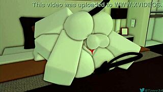 In this episode the character grabs big tits and ass while handling monster cock action