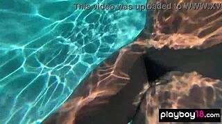 Naked ebony milf Ana Foxxx fingers her hairy black pussy under water in solo masturbation session