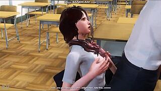 Brunette Sucks Teacher in Classroom Cartoon