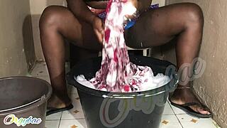 She does weekend laundry as a housewife.