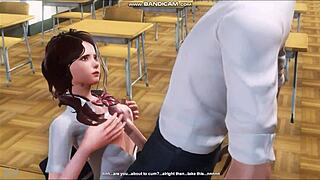 Brunette Sucks Teacher in Classroom Cartoon