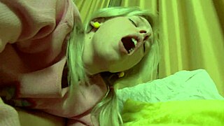 A blonde teen mommy in heels and fishnets lingerie gets her shaved pussy fucked hard.