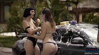 playboy babes washing mercedes in bikinis