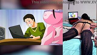 Reacting to hentai blowjobs with throat semen and big tits, loving my stepbrother's big ass display 😍