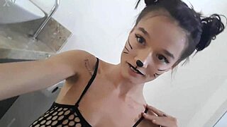 want to see cat pee fetish in the bathroom with body painting?