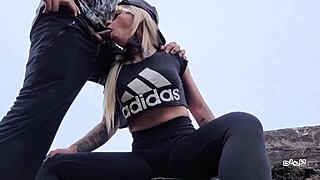 Vacation step-sister at beach for oral fun