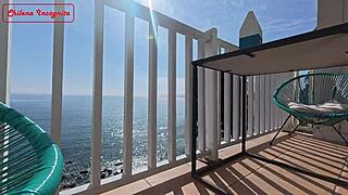 Intense public blowjob by the sea, bent over and riding.