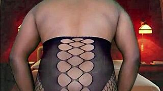 Try on haul wearing full body stocking from naked with blue masquerade with collared in sexy room