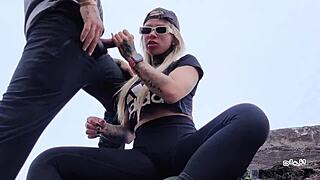 Vacation step-sister at beach for oral fun