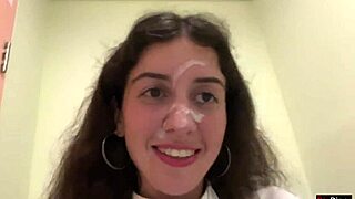 I’m stunned seeing cum drip on her face in a public cafe