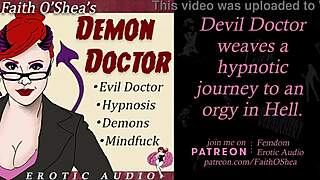Demon doctor hypnotizing patient in erotic hospital journey.
