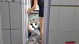 cheating wife teases naughty plumber with her pussy